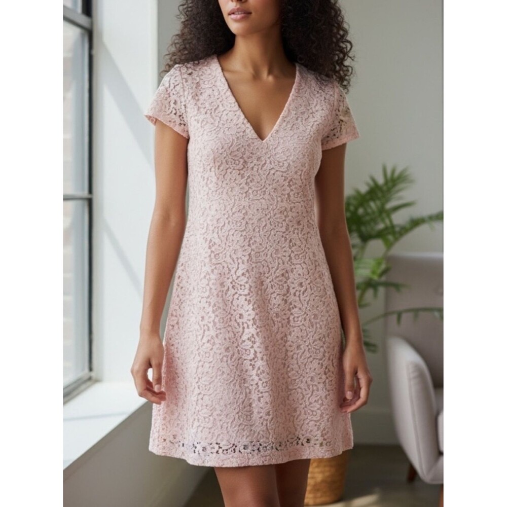 NWOT Zara Light Pink Lace Overlay Mini Dress Size XS Cap Sleeve Feminine Preppy